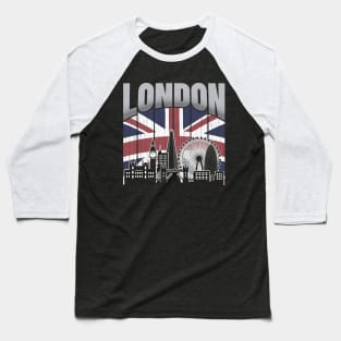 London United Kingdom Skyline Vintage Flag Baseball T-Shirt